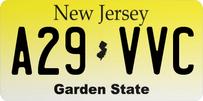 NJ license plate A29VVC