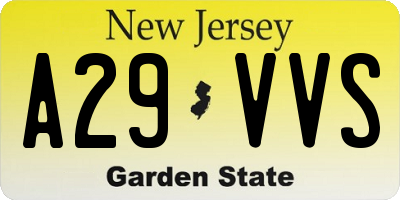 NJ license plate A29VVS
