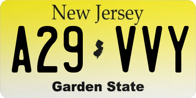 NJ license plate A29VVY