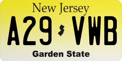 NJ license plate A29VWB