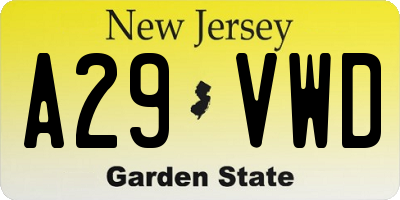 NJ license plate A29VWD