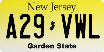 NJ license plate A29VWL