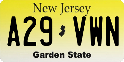 NJ license plate A29VWN