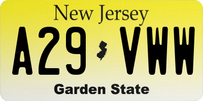 NJ license plate A29VWW