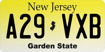NJ license plate A29VXB