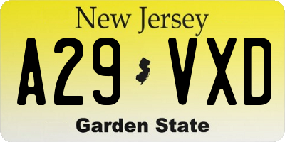 NJ license plate A29VXD