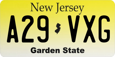 NJ license plate A29VXG