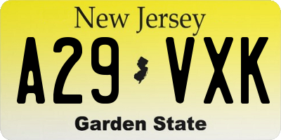 NJ license plate A29VXK