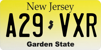 NJ license plate A29VXR