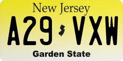 NJ license plate A29VXW