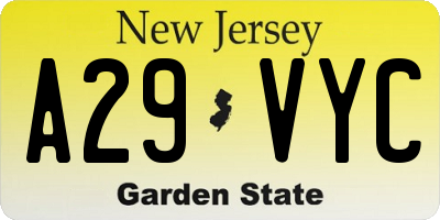 NJ license plate A29VYC