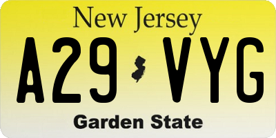 NJ license plate A29VYG