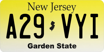 NJ license plate A29VYI