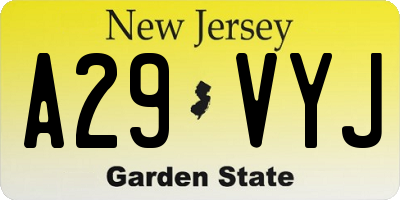 NJ license plate A29VYJ