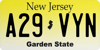 NJ license plate A29VYN