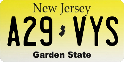 NJ license plate A29VYS