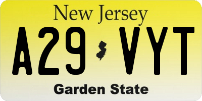 NJ license plate A29VYT