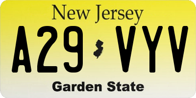 NJ license plate A29VYV