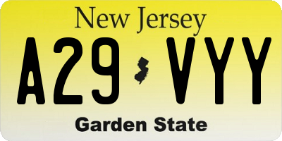 NJ license plate A29VYY
