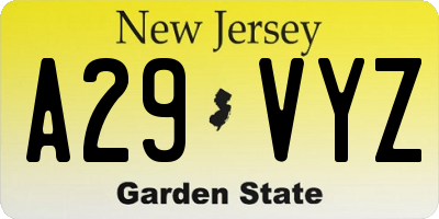 NJ license plate A29VYZ