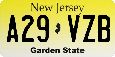 NJ license plate A29VZB