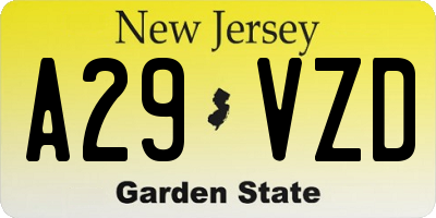 NJ license plate A29VZD