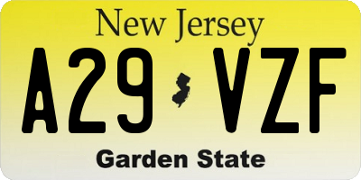 NJ license plate A29VZF