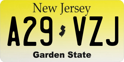 NJ license plate A29VZJ