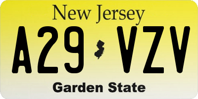 NJ license plate A29VZV