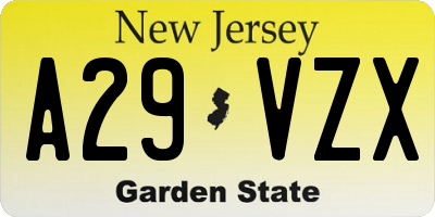NJ license plate A29VZX