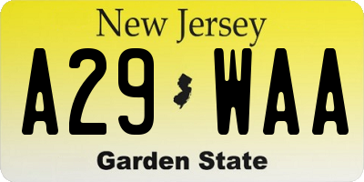 NJ license plate A29WAA