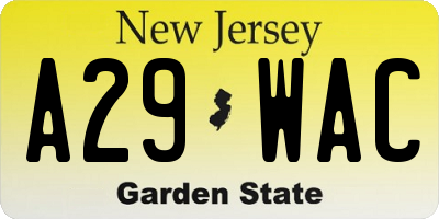 NJ license plate A29WAC