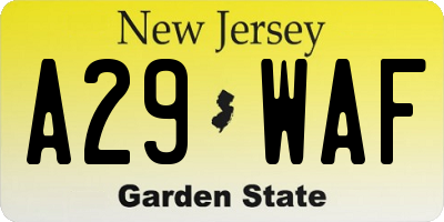 NJ license plate A29WAF