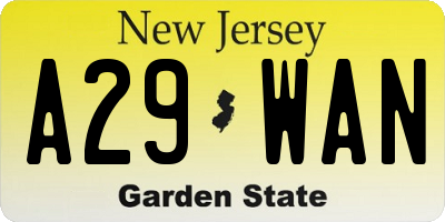 NJ license plate A29WAN