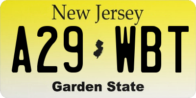 NJ license plate A29WBT