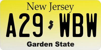 NJ license plate A29WBW