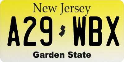 NJ license plate A29WBX