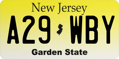 NJ license plate A29WBY