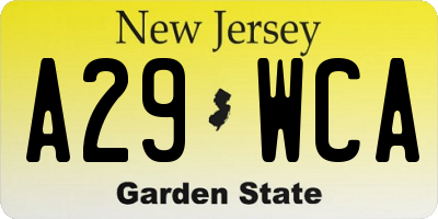 NJ license plate A29WCA