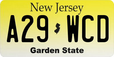 NJ license plate A29WCD