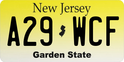 NJ license plate A29WCF