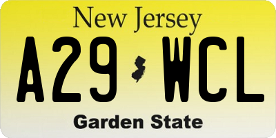 NJ license plate A29WCL