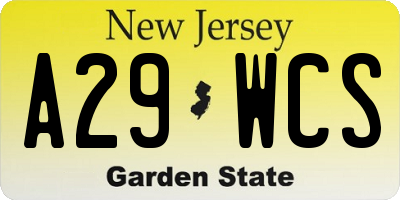 NJ license plate A29WCS