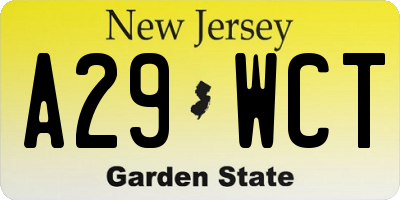 NJ license plate A29WCT