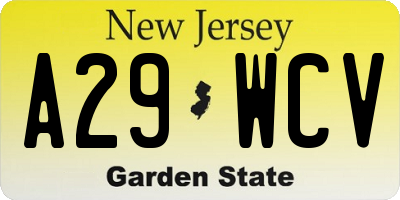 NJ license plate A29WCV