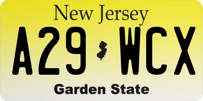 NJ license plate A29WCX