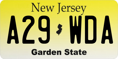 NJ license plate A29WDA