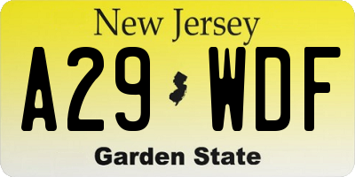 NJ license plate A29WDF
