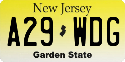 NJ license plate A29WDG