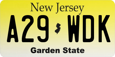 NJ license plate A29WDK